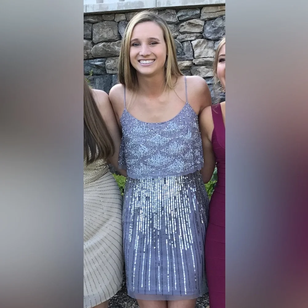 Aidan Mattox Silver Sequin Mini Dress - Picture 2 of 15
